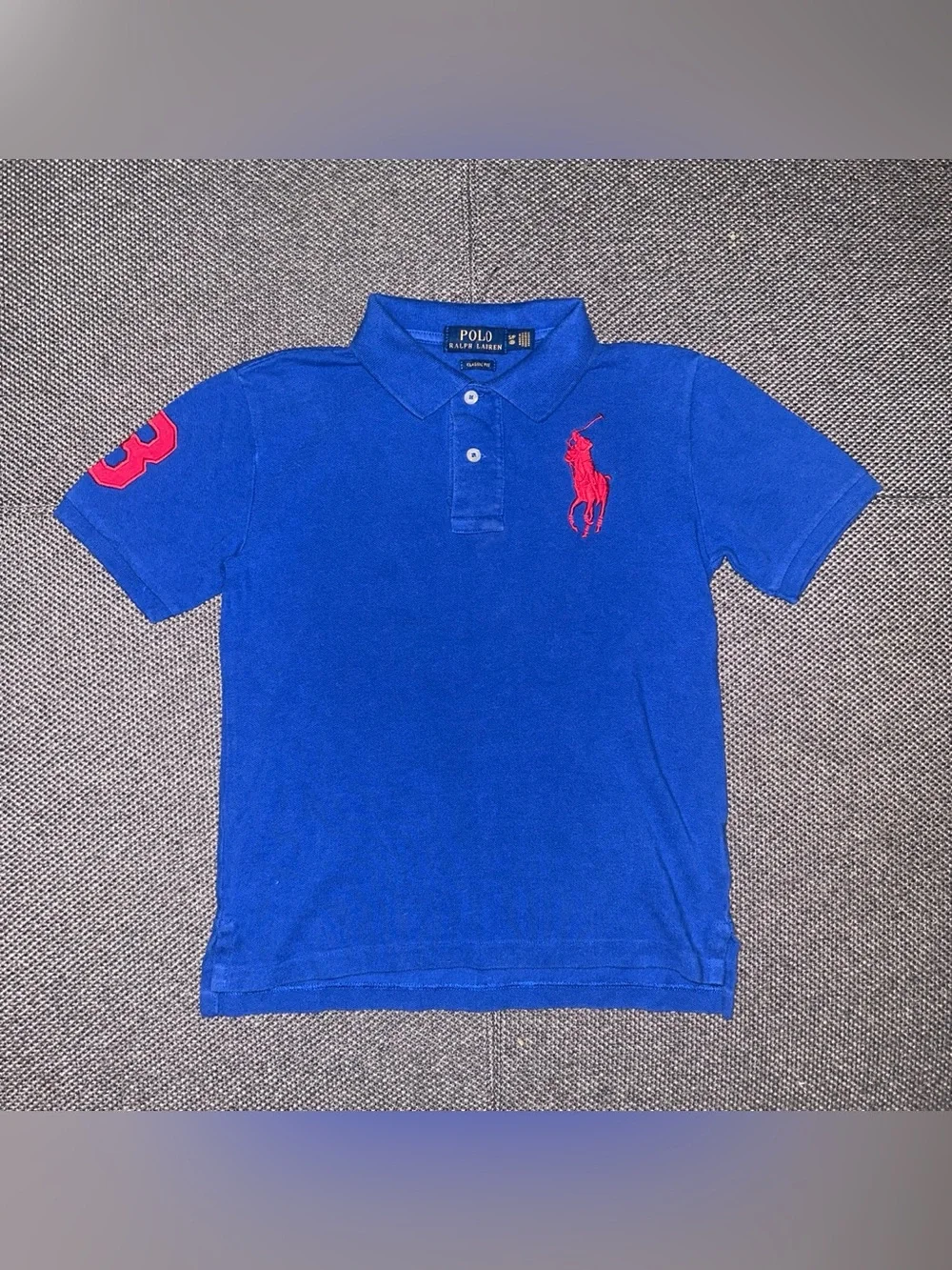 Ralph Lauren Boys' Blue Polo with Red Pony & Sleeve Number